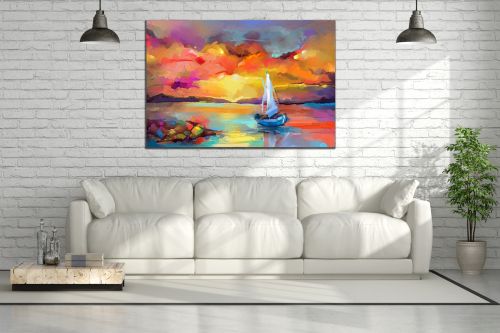 0870_1 Wall art decoration Abstract seascape with boat