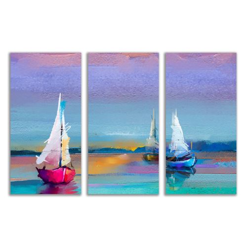 0875 Wall art decoration (set of 3 pieces) Seascape with boats