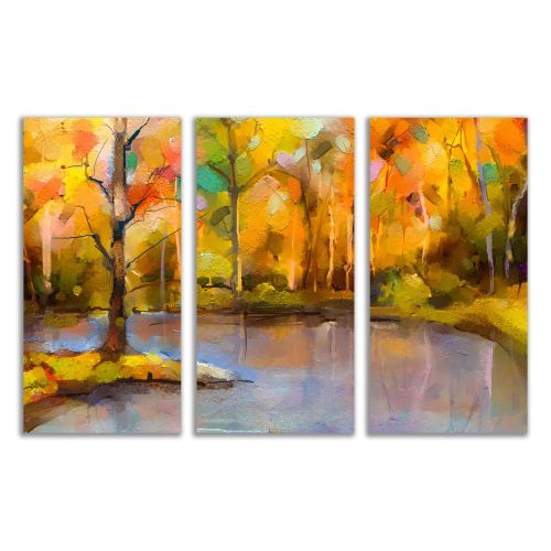 0877 Wall art decoration (set of 3 pieces) Abstract landscape with trees and lake