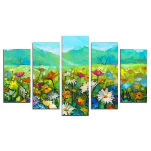0880 Картина-пано от 5 части Поле с диви цветя