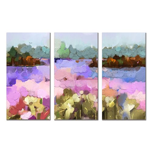 0884 Картина пано от 3 части Цветна абстракция пейзаж