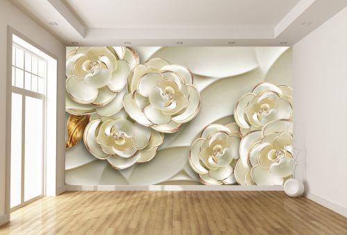 T9162 Wallpaper 3D Flowers - gold