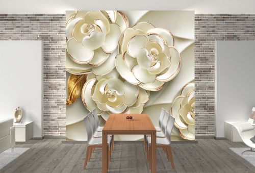 T9162 Wallpaper 3D Flowers - gold