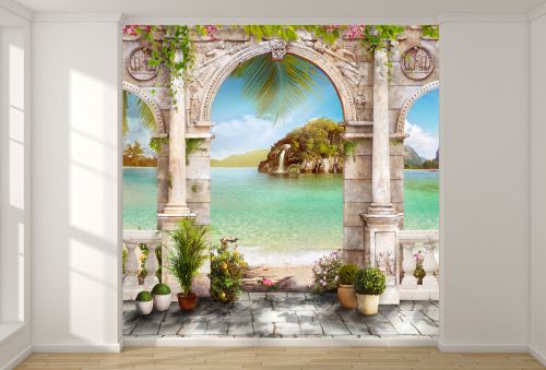 T9169 Wallpaper Arch with a sea view