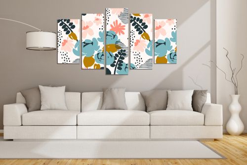 0835  Wall art decoration (set of 5 pieces) Golden leaves for bedroom