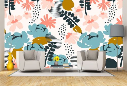 T0888 Wallpaper Floral motifs in pastel colors