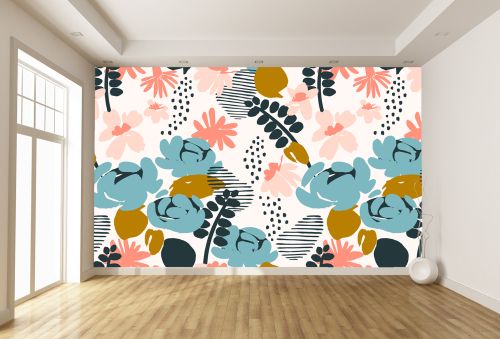T0888 Wallpaper Floral motifs in pastel colors