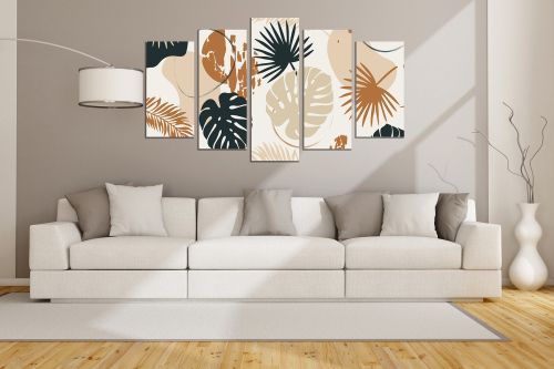 0835  Wall art decoration (set of 5 pieces) Golden leaves for bedroom