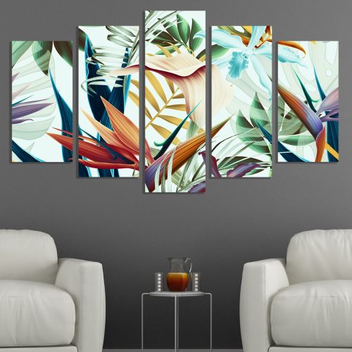 0892 Wall art decoration (set of 5 pieces) Colorful Tropical leaves