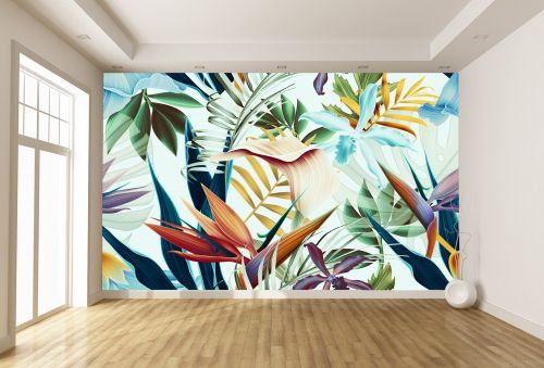 T0892 Wallpaper Colorful tropical leaves
