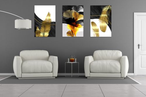 0893  Wall art decoration (set of 3 pieces) Golden leaves