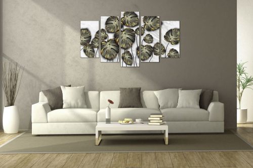 0835  Wall art decoration (set of 5 pieces) Golden leaves for bedroom