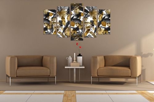 0835  Wall art decoration (set of 5 pieces) Golden leaves for bedroom