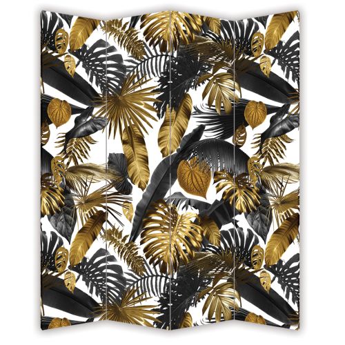 P0895 Decorative Screen Room divider Tropical leaves  in black and gold (3,4,5 or 6 panels)