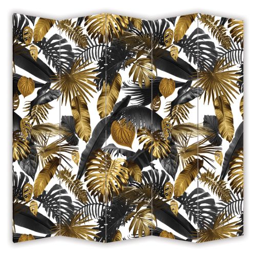 P0895 Decorative Screen Room divider Tropical leaves  in black and gold (3,4,5 or 6 panels)