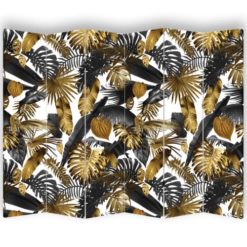 P0895 Decorative Screen Room divider Tropical leaves  in black and gold (3,4,5 or 6 panels)