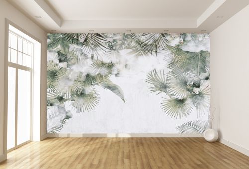 T0896 Wallpaper Tropical leaves in green