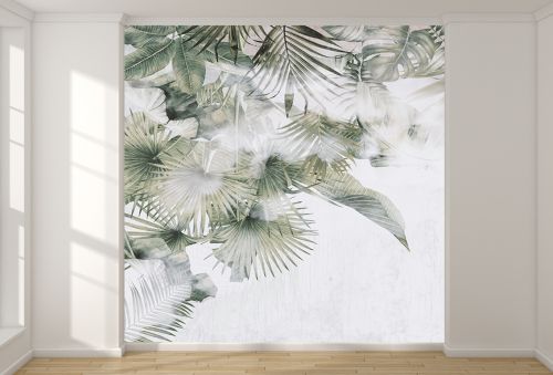 T0896 Wallpaper Tropical leaves in green