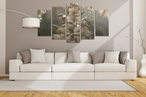 0835  Wall art decoration (set of 5 pieces) Golden leaves for bedroom