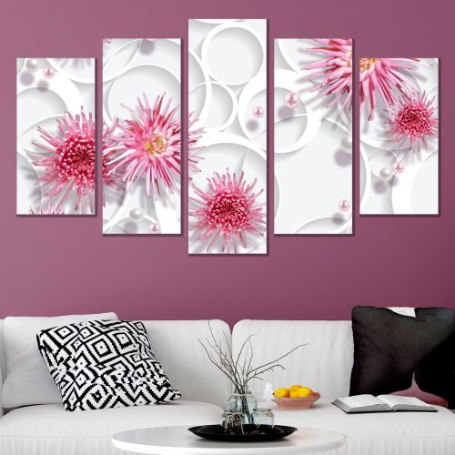 0750  Wall art decoration (set of 5 pieces) White orchids on brown background for living room