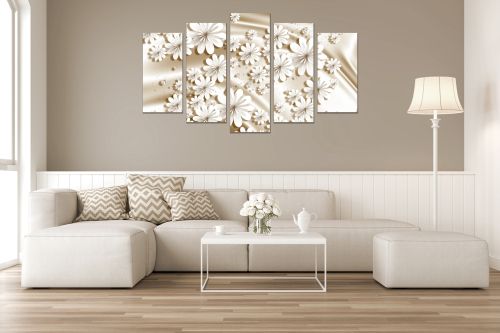 0750  Wall art decoration (set of 5 pieces) White orchids on brown background for bedroom