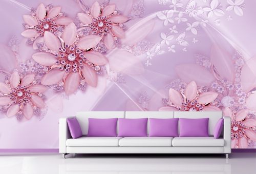 T9193 Wallpaper 3D Flowers and diamonds