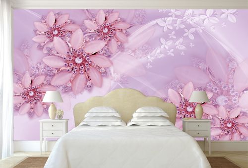 T9193 Wallpaper 3D Flowers and diamonds