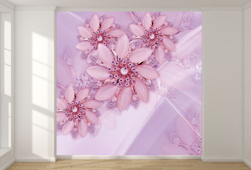 T9193 Wallpaper 3D Flowers and diamonds