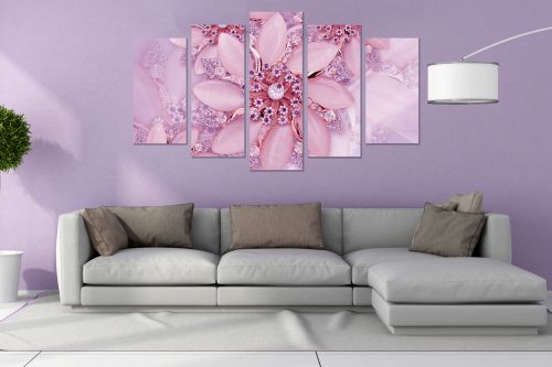 0750  Wall art decoration (set of 5 pieces) White orchids on brown background for bedroom