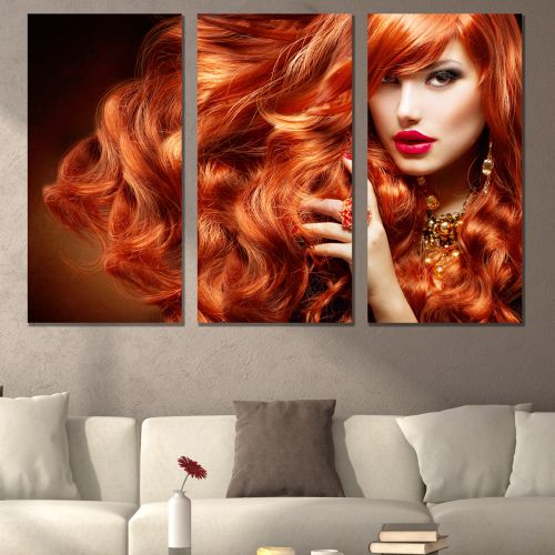 0898 Картина пано от 3 части Жена с червена коса