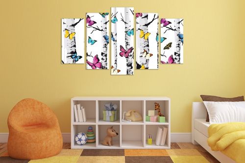 0835  Wall art decoration (set of 5 pieces) Golden leaves for bedroom