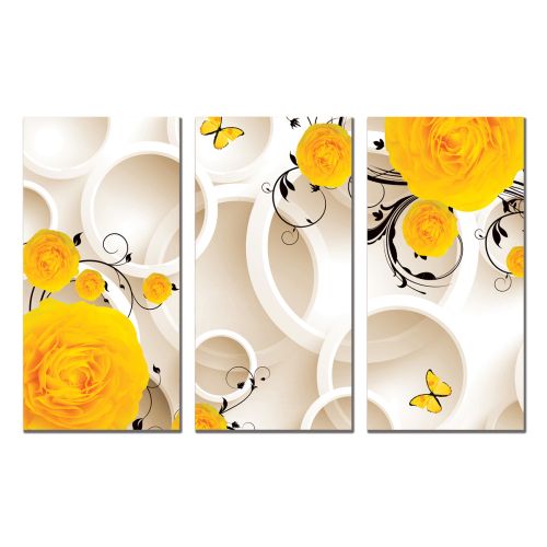 9198 Wall art decoration (set of 3 pieces) 3D Yellow flowers