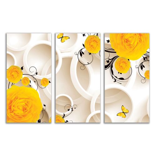 9198 Wall art decoration (set of 3 pieces) 3D Yellow flowers