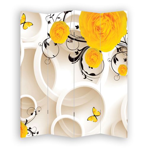 P9198 Декоративен параван 3Д Жълти цветя (3, 4 , 5 или 6 части)
