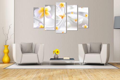 0750  Wall art decoration (set of 5 pieces) White orchids on brown background for bedroom