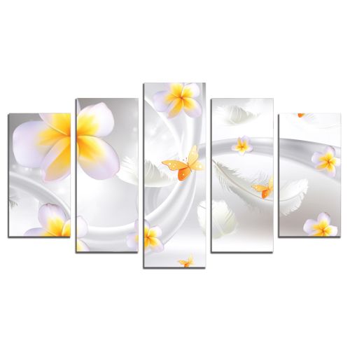 9199  Wall art decoration (set of 5 pieces) Abstraction with flowers and feathers