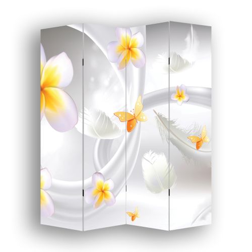 P9199 Декоративен параван 3Д Абстракция с цветя и пера (3, 4 , 5 или 6 части)