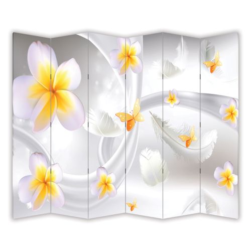 P9199 Decorative Screen Room divider 3D Abstraction with flowers and feathers  (3, 4, 5 or 6 panels)