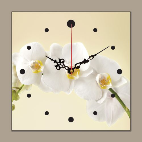 C0347_1 Стенен часовник с принт Нежна бяла орхидея