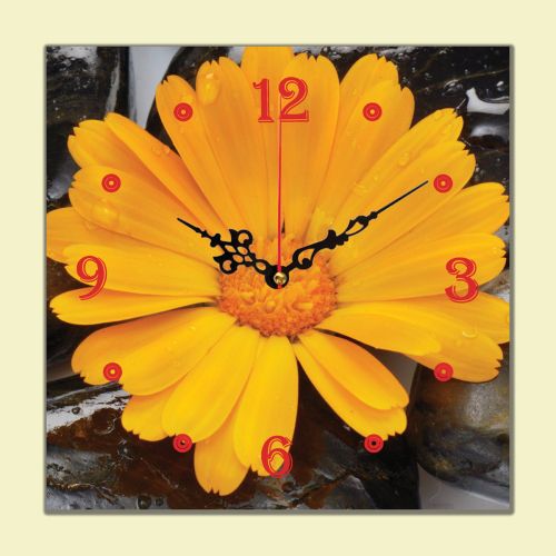 C0352_1 Стенен часовник с принт Спа камъни с оранжево цвете