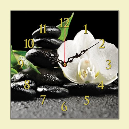C0355_1 Стенен часовник с принт Бяла орхидея