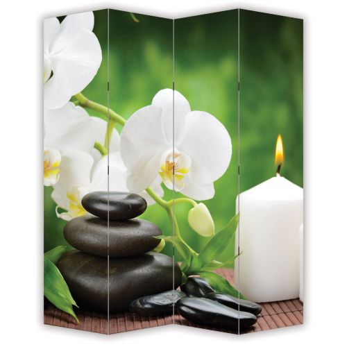 P0146 Decorative Screen Room divider White orchids on green background (3,4,5 or 6 panels)