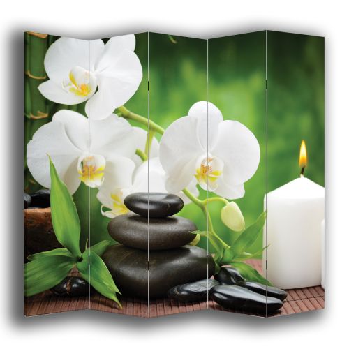 P0146 Декоративен параван Бели орхидеи на зелен фон (3, 4 , 5 или 6 части)