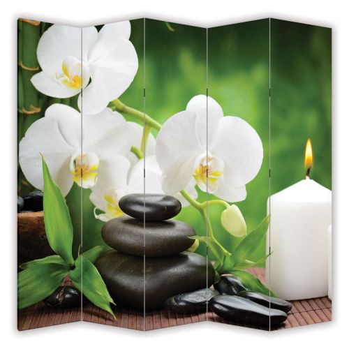 P0146 Decorative Screen Room divider White orchids on green background (3,4,5 or 6 panels)