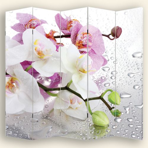 P0326 Decorative Screen Room divider White and purple orchids (3,4,5 or 6 panels)