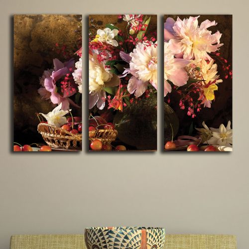 0176 Wall art decoration (set of 3 pieces) Beautiful flowers and cherries