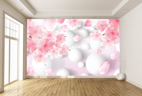 T9200 Фототапет 3D Абстракция с цветя и сфери