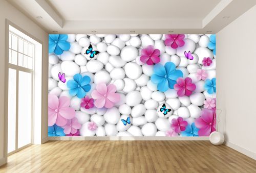 T9202 Wallpaper 3D Stones and flowers