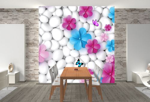 T9202 Wallpaper 3D Stones and flowers