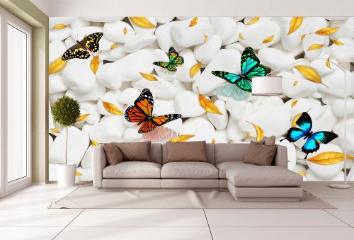 T9203 Wallpaper 3D Stones and butterflies